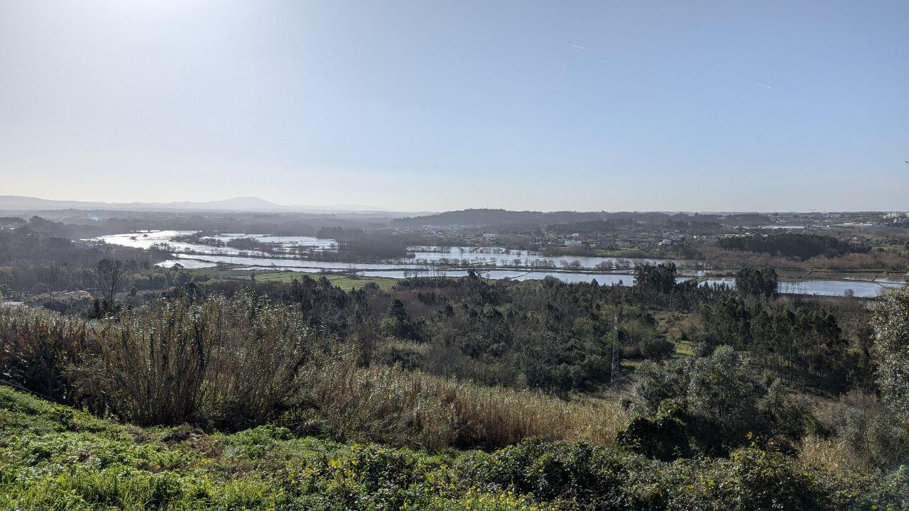Panorâmica da Vinha para os arrozais do rio Cértima com o Bussaco em pano de fundo.